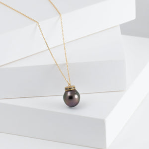 Swirl black pearl long necklace