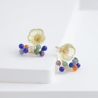 Fairy lemon quartz flower and mixed stone earrings