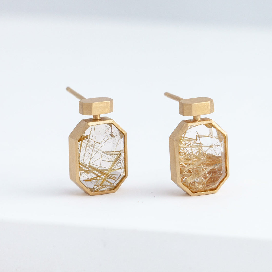 Bottle vertical rutilated quartz earrings