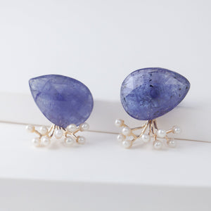 Fairy pear tanzanite and pearl earrings [Limited Edition]