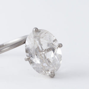 Fall in drop rutilated quartz ring - Platinum