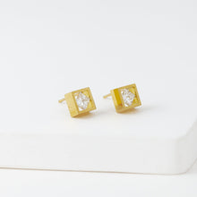 Load image into Gallery viewer, Position yellow gold square frame square diamond studs
