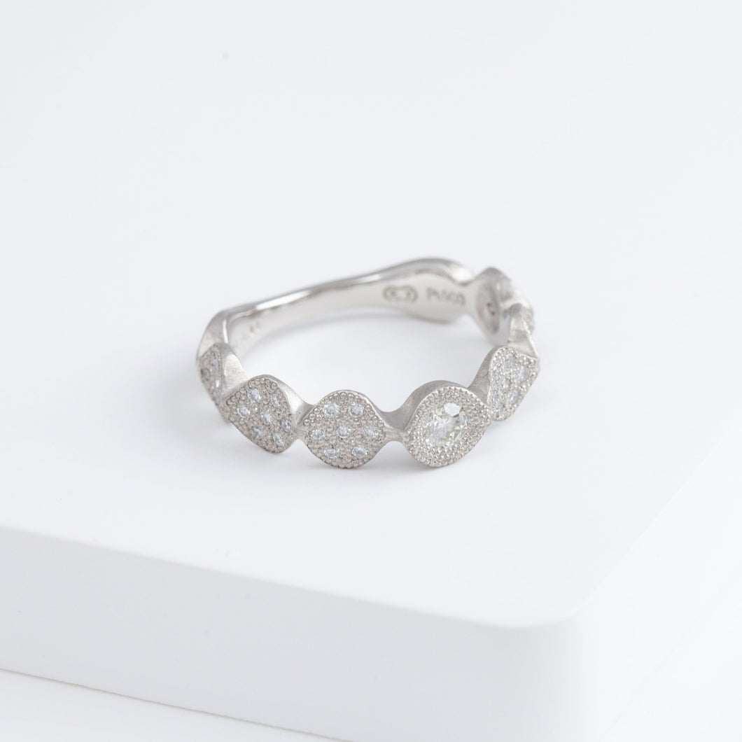 Leaf pave platinum ring with diamonds