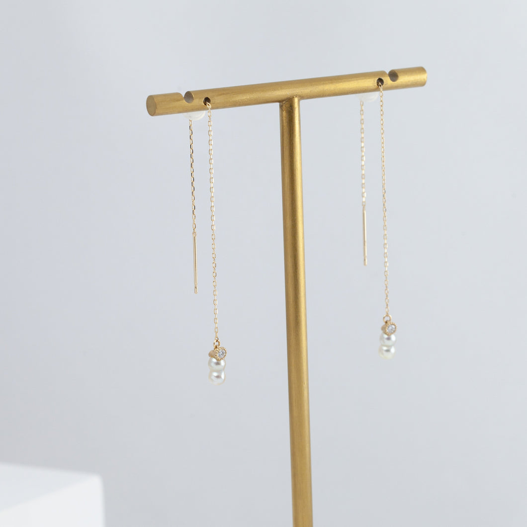 Baby Akoya pearl twin pearl diamond drop earrings