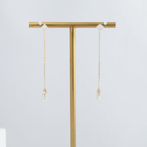 Baby Akoya pearl twin pearl diamond drop earrings