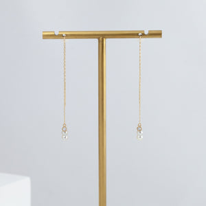 Baby Akoya pearl twin pearl diamond drop earrings