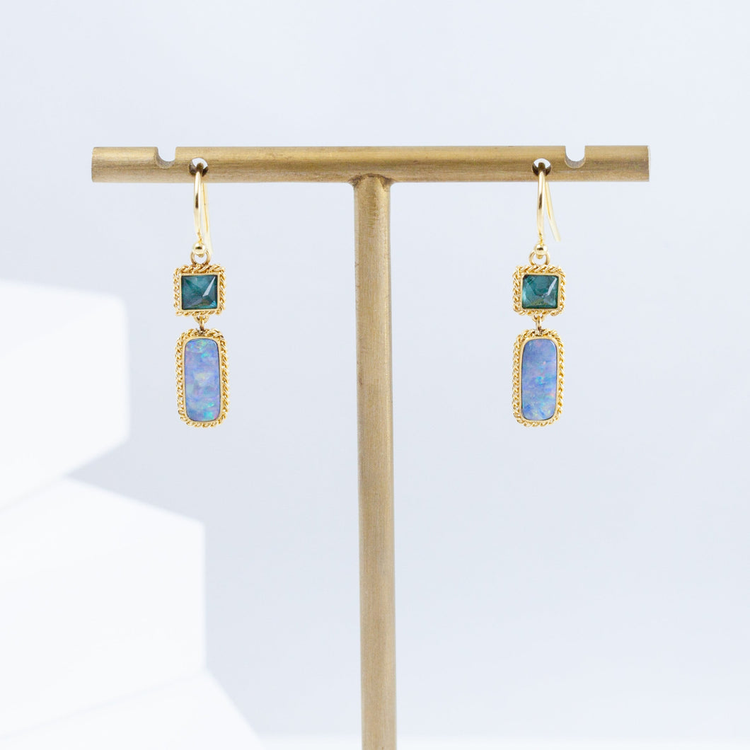 One-of-a-kind tourmaline and boulder opal earrings