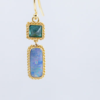 One-of-a-kind tourmaline and boulder opal earrings