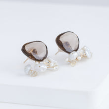Load image into Gallery viewer, Fairy smoky quartz and mixed white stones earrings
