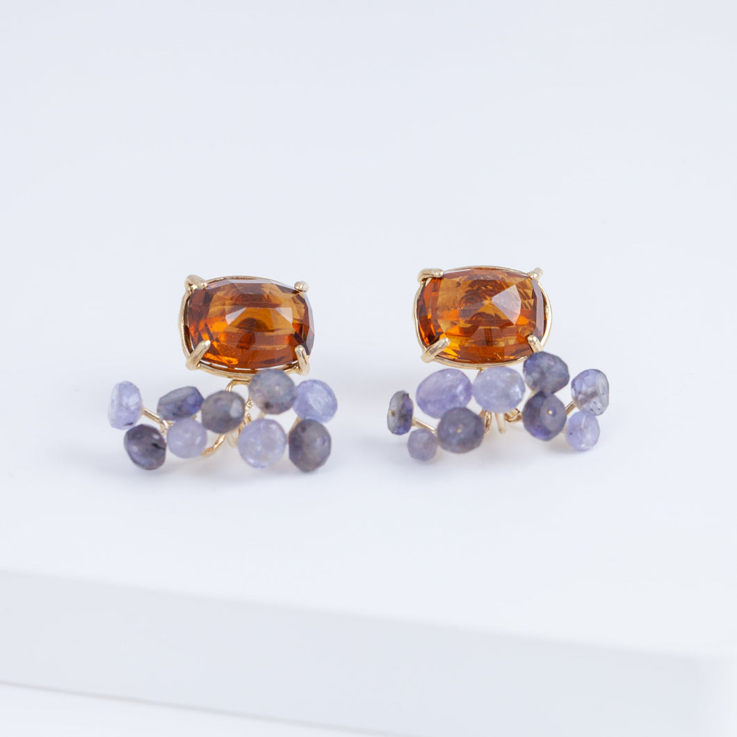 Fairy prong hessonite garnet and mixed stone earrings