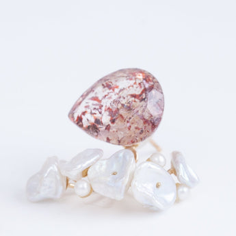 Fairy pear lepidocrocite in quartz and mixed pearl earrings