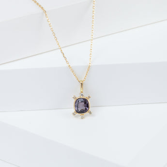 Tiny purple oval spinel and diamond necklace
