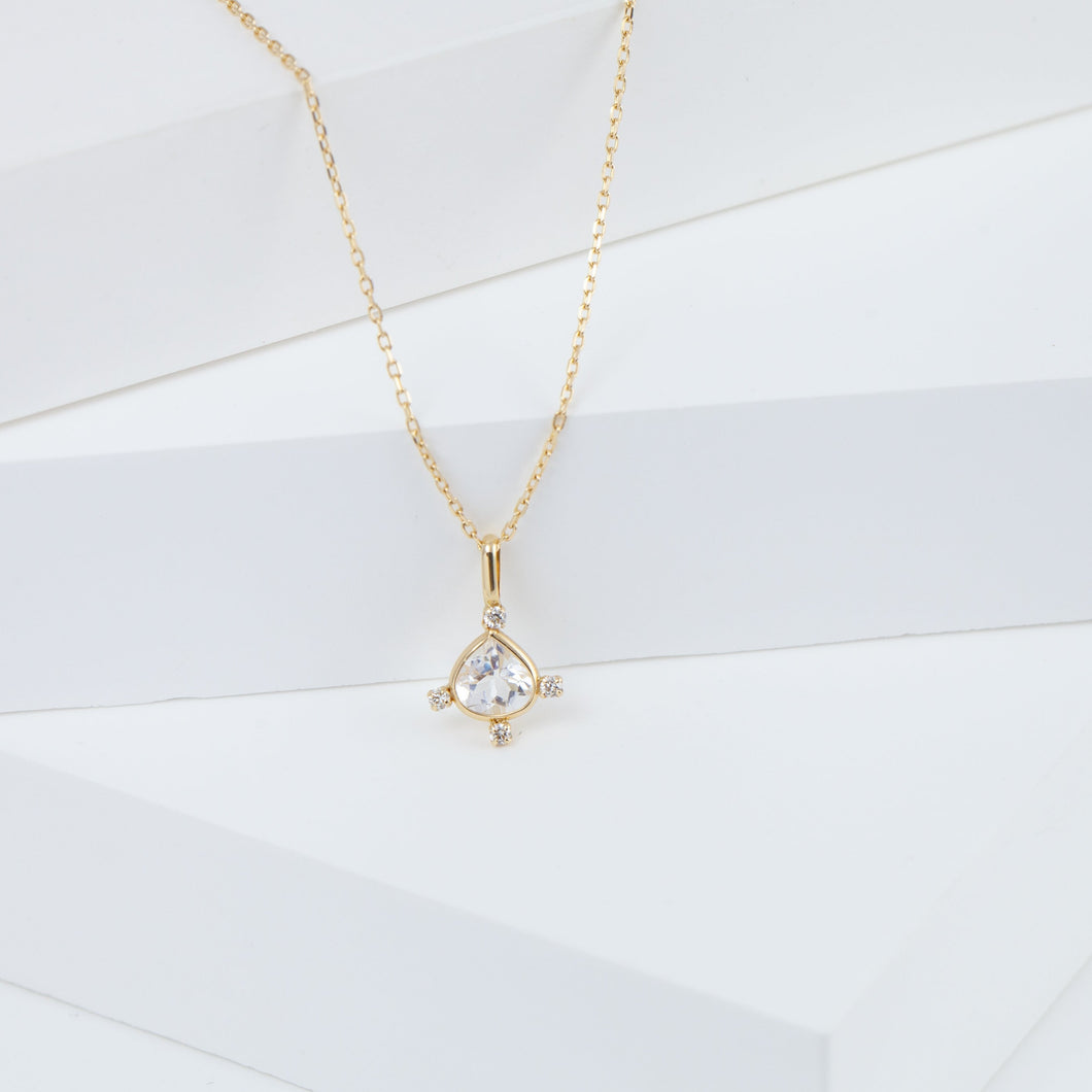 Tiny pear rainbow moonstone and diamond necklace