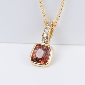 Tiny red square spinel necklace (with diamond bail)