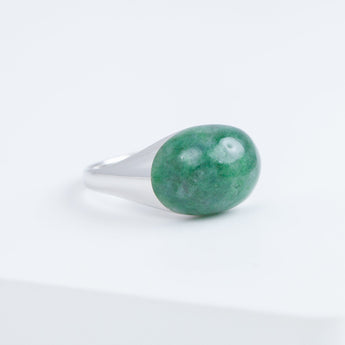 Mini rock round jade ring - silver