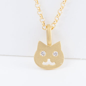 Diamond eyes cat face pendant necklace