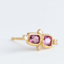 Load image into Gallery viewer, Tiny pink and burgundy spinel and diamond earring

