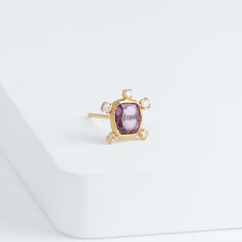 Tiny red spinel and diamond earring