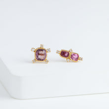 Load image into Gallery viewer, Tiny pink and burgundy spinel and diamond earring

