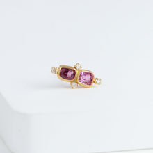 Load image into Gallery viewer, Tiny pink and burgundy spinel and diamond earring
