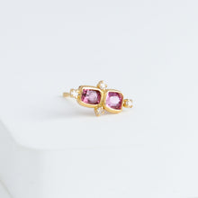 Load image into Gallery viewer, Tiny pink and burgundy spinel and diamond earring

