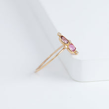 Load image into Gallery viewer, Tiny pink and burgundy spinel and diamond ring
