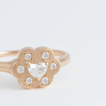Cotton flower OOAK heart diamond ring