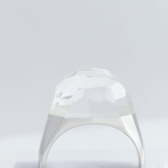 Mini rock faceted round himalaya quartz ring - silver