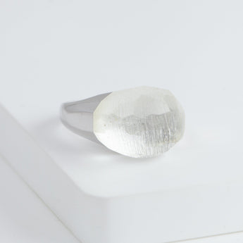 Mini rock faceted round himalaya quartz ring - silver