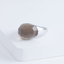 Load image into Gallery viewer, Mini rock faceted round smoky quartz ring - silver
