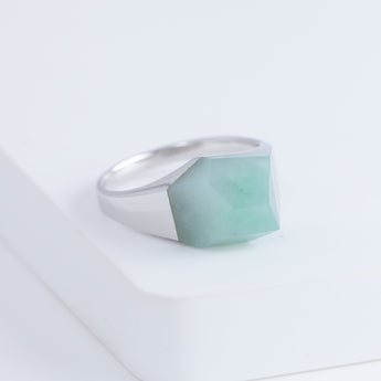 Mini rock crystal jade ring - silver