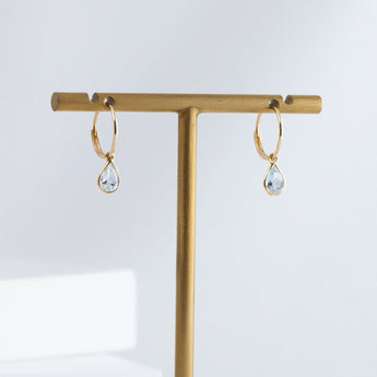 Gemstone pear aquamarine hoop earrings