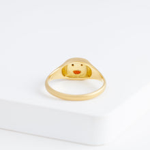 Load image into Gallery viewer, Small happy face signet ring with sparkly cheeks (18K Yellow Gold)
