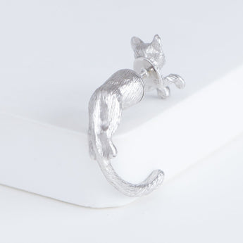 Cat through earring (rhodium plated silver)