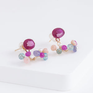Fairy ruby and mixed pastel stones earrings (facet-ruby)