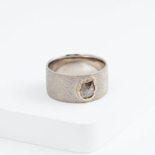 Load image into Gallery viewer, Flat white gold ring with unique brown diamond
