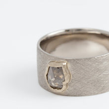 Load image into Gallery viewer, Flat white gold ring with unique brown diamond
