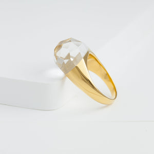 Mini rock faceted round quartz ring