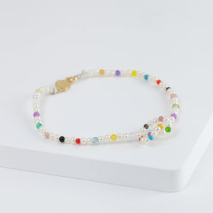 Moon charm pearl and colorful gemstones beads bracelet