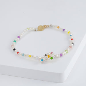 Moon charm pearl and colorful gemstones beads bracelet