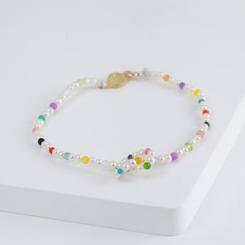 Moon charm pearl and colorful gemstones beads bracelet