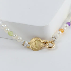 Moon charm pearl and colorful gemstones beads bracelet