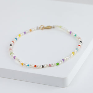 Moon charm pearl and colorful gemstones beads bracelet