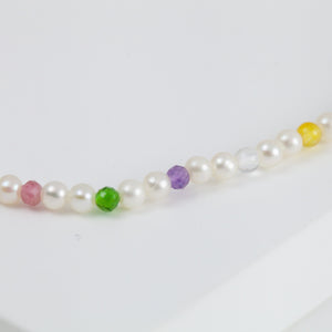 Moon charm pearl and colorful gemstones beads bracelet