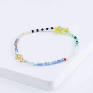 Lip smiley charm colorful gemstones beads bracelet