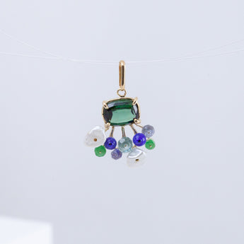 Fairy green tourmaline and mixed stone pendant