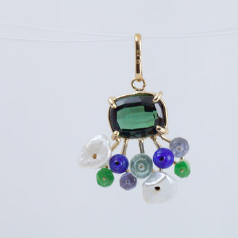 Fairy green tourmaline and mixed stone pendant