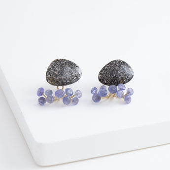 Fairy black sunstone and tanzanite earrings