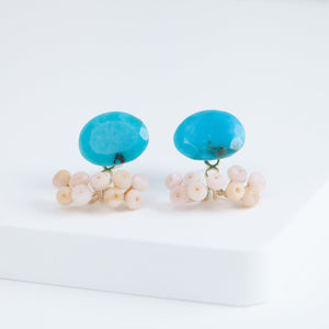 Fairy turquoise and pink opal earrings