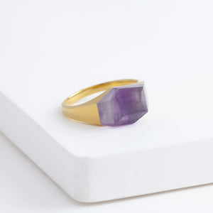 Mini rock crystal bi-color amethyst ring